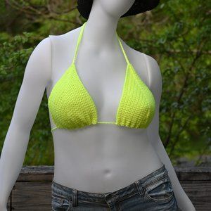 new hand made crochet knit bra neon yellow